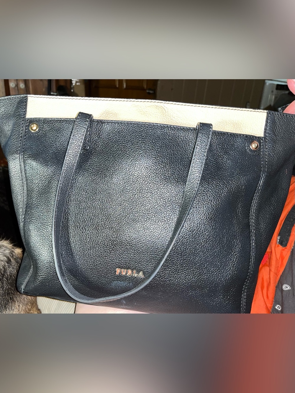 Furla EUC Black Pebble Leather Zip-Top Tote